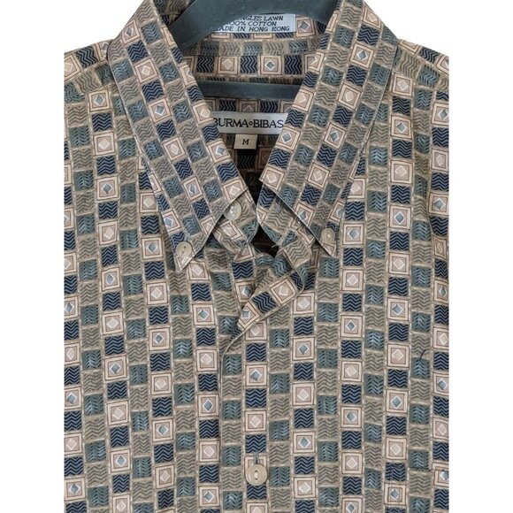 Burma Bibas 60 Singles Cotton Lawn Shirt Men Size M Green Check Pattern Cotton - Picture 6 of 11